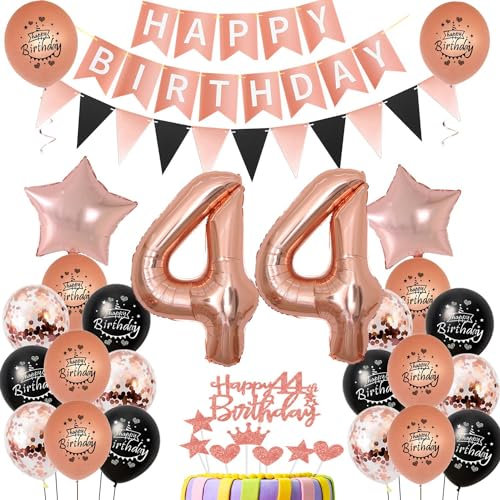 44. Geburtstag Dekoration,rosegold Tortendeko Geburtstag 44 Jahre Frauen,Party Deko 44 Geburtstag Frau Schwarz rosegold ,Tortendeko 44. Geburtstag Frauen,Geburtstagsdeko 44 Jahre Frau Mädchen