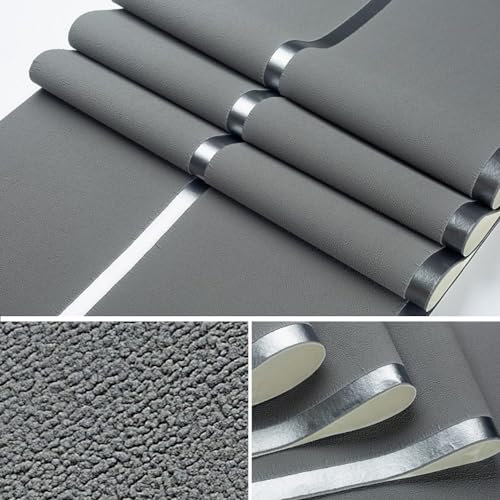 Juodkeo Faux Hirschfell Vliestapete für Wohnzimmer, 3D Moderne Beflockungstapete für Schlafzimmer, TV Hintergrund, Nicht Selbstklebend, 0.53x9.5m, Grau