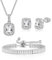 JewelryWe Schmuckset Damen Rechteck Zirkonia: Silber Glitzer Kubischer Zirkonia Quadrat Halskette Ohrringe Armband Set Tennisarmband Anhänger mit Kette Ohrstecker Schmuck Set für Frauen Mädchen