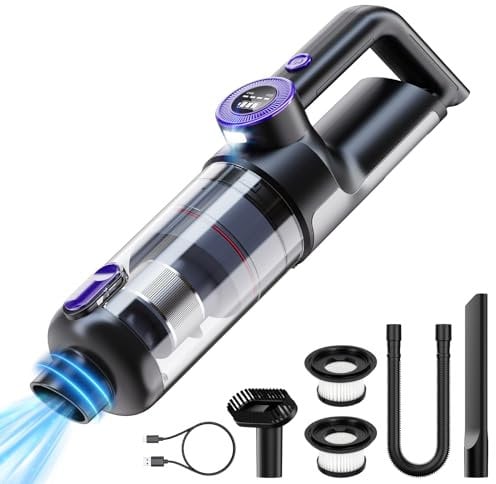 ponoseu Aspirador de Mano inalámbrico Potente 18000Pa, Aspirador para Coche, Mini Aspiradora sin Cable Coche Potente Portatil para Mascotas, Casa y Coche, 3 * 2000mAh Batería