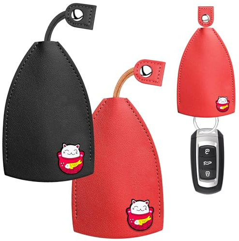 GIKPAX 2 pièces étuis à clés de Voiture, Sacs à clés de Type Traction Couverts Pochette à clés de Voiture en Cuir PU Porte-clés Couverture de clé de Voiture pour Hommes Femmes (Noir et Rouge)