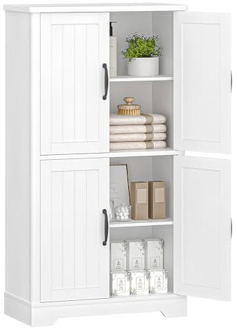 Hzuaneri Armoire de Salle de Bain, Meuble de Rangement, Double Couche avec 4 Portes, Étagères Réglables, Organisateur Multifonctionnel, pour Salon, Salle de Bains, Cuisine, Blanc SC18413X