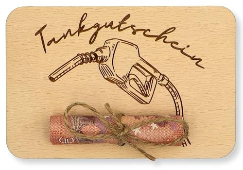 ZUKLA Tankgutschein Geschenk 12 x 8 cm - Spritgeld Geldgeschenk Verpackung Holz - kleine Verpackung für Geldgeschenke - Geschenkgutschein zum Tanken - Führerschein Bestanden Geschenk