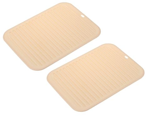sourcing map 2 salvamanteles cuadrados de silicona para ollas y sartenes calientes, almohadillas antideslizantes resistentes al calor para encimeras de mesa de cocina, platos calientes, color beige