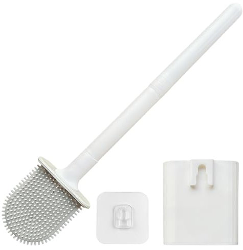 HOME AG® Escobilla de Baño + Soporte de Pared | Escobillas de Baño Silicona para WC | Escobilla WC Adhesiva | Toilet Brush | Cepillo WC | Color Blanco (Blanco)