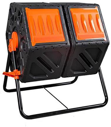 Compost Bin for Garden, Outdoor Dual Chamber Compost Bin, 31 Gallon Rotating Composter Tumbling with 2 Sliding Doors and Aeration System, Garden Compost Tumbler, BPA Free(Orange)
