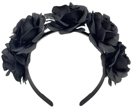 Whakano Bandeaux à fleurs pour femme - Bandeau d'Halloween pour cheveux - Bandeau pour cheveux - Accessoire de cheveux pour femmes et filles - Pour mariage, carnaval, fête, cosplay, costume - Noir A