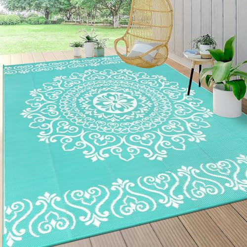 Pauwer Wasserdichter Outdoor-Teppich, 15,2 x 22,9 cm, wendbar, Kunststoff, Stroh, Terrasse, Camping, für Innen- und Außenbereich, Wohnmobil-Matte für Deck, Camper, Veranda, Balkon, Hinterhof,