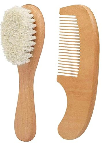 95sCloud-1 Babyhaarbürste Kamm Set für Neugeborene | Babyhaar Haarbürste mit weichen Ziegenborsten, Birnenholzkamm hölzerner Massagebürste für Säugling, Kleinkind, Kinder (Beige, One Size)