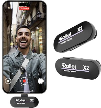 Rollei Hear:Me Mobile X2 Lavalier Mikrofon Kabellos, Ansteckmikrofon USB C für iPhone 15/16/Andriod Typ-C Geräte, Professionelle Mikrofon Handy für Tiktok YouTube Streaming Vlog Video Aufnahme