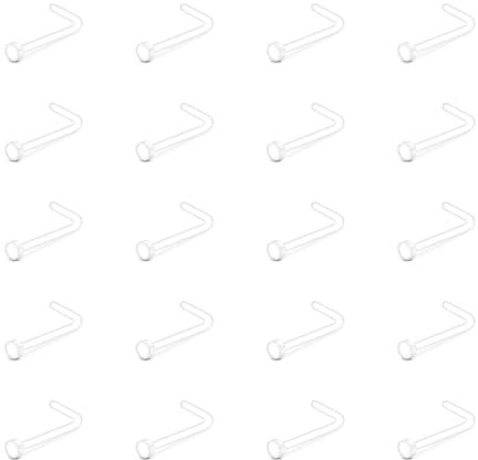 LAURITAMI 20 Stück Klar L From Nasenpiercing Stecker Plastik Nasenpiercing Retainers, 18G Bioflex Flexible Nasenpiercing Set für Damen Herren