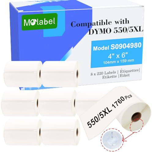 Molabel Versandetiketten - 8 Rollen (mit RFID-Chip) für Dymo S0904980-4 x 6 104mm x 159mm Kompatibel mit Dymo LabelWriter 450,550,5XL Druckern - 220 Etiketten pro Rolle