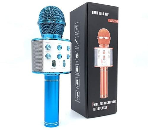 Juinteo Single Karaoke Mic, Microphone for Kids Adults, Wireless, Bluetooth, Portable Speaker, Voice-Changing Effect, Karaoke Machine, Home KTV Player, iOS and Android Supported (Blue)