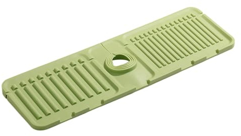 Huvqianu Bathroom Sink Splash Mat, Kitchen Splash Guard, Kitchen Drip Catcher, Farmhouse Sink Silicone Guard, Drip Catcher for Faucet, Size 17.51x5.70 Inches, Green, Yellow, Grey