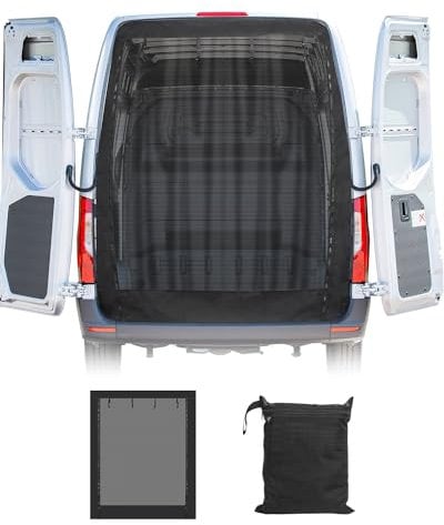 SUPAREE Mosquitera Puerta de Coche Mosquitera Puerta Trasera Furgoneta Mosquitera Furgoneta Camper Universal con Cierre de Gancho y Bucle y Cremallera para Autocaravana Caravana Camping (170x165cm)