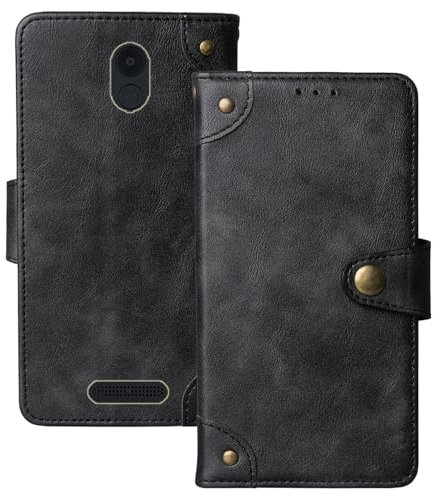 Anybird Premium Retro Flip Leather Protector Case For Panasonic KX-TU155EXBN 2.4 Magnetic Card Slot Protective Bumper (Black)