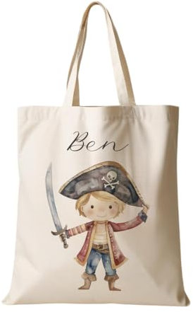 Manufaktur Liebevoll Stoffbeutel mit Namen Stofftasche Personalisiert Kinderbeutel Kindergarten Wechselwäsche Junge Kind Beutel Geschenk Geburtstag Tasche Pirat