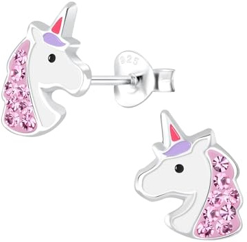 Monkimau Mädchen Ohrringe Einhorn | Ohrstecker aus 925 Sterling Silber | Kinderohrringe hypoallergen