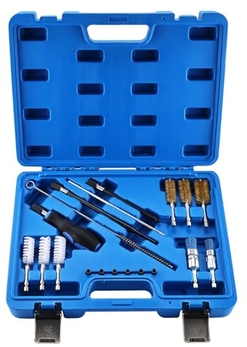 FreeTec 19-TLG Einspritzdüsen-Reinigungswerkzeug Set – Universal Injektor Schacht & Sitz Reinigungs-Set für Dieselmotoren – mit Bürsten, Verlängerung & Abdichtstopfen im Koffer