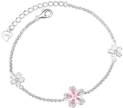 Ichlovdu Kirschblüte Roségold 925 Sterling Halskette für Frauen Zirkon Blumen Kette Sakura Anhänger Armband Ohrhänger Rosa Damen Halsband Schmuck
