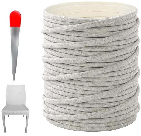 DTLLCZP 65m Kunststoff Rattan Reparaturmaterial, Flach Gewebtes PE-Rattan mit Webwerkzeug für Outdoor Möbel, Garten, Terrasse, Rattan-Stuhl, Tisch, Sitzbank Sehr langlebig, Grau meliert