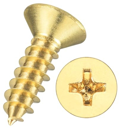 Kozelo 50pcs Phillips Wood Screws - [#3x5/16] Carbon Steel Brass | Flat Head Countersunk Self Tapping Screws for Furniture Assembly, Interior Trim, Outdoor Construction