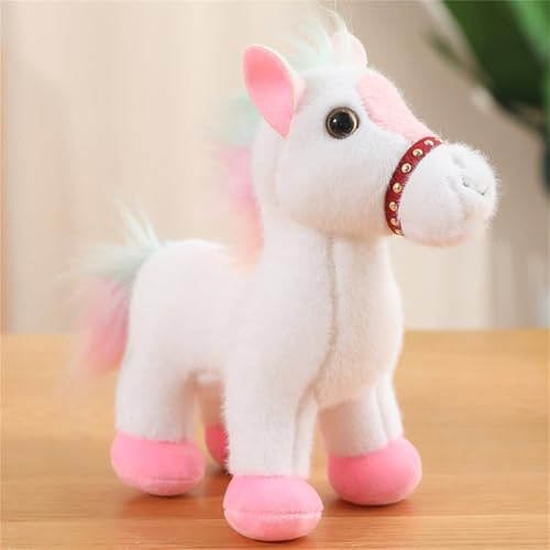 Xiyocadt Kuscheltier Pferd,Pferde Kuscheltier stehpferd,zum Spielen und Kuscheln, Stehpferd zum draufsitzen Weiches Schmusetier für Mädchen, Jungen, Babys (20cm,weiß-bai)