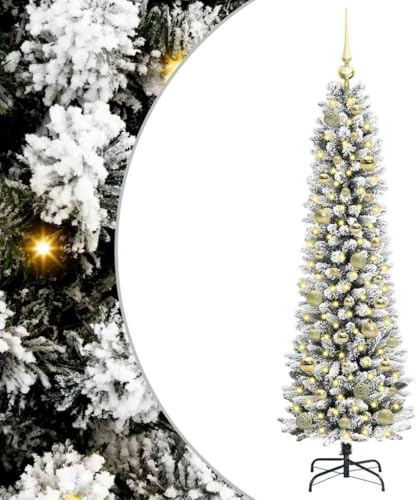 vidaXL Artificial Christmas Tree with 150 LEDs Green and white 150 cm, Living Room, Modern, Decorative Christmas Tree, Pre-Lit, Indoor Holiday Lighting, Seasonal Decor, Winter Wonderland