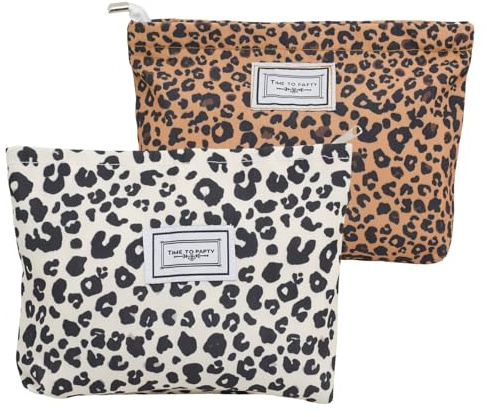 LNSYSNS 2 Pièces Trousse Maquillage Voyage, Imprimé Léopard Pochette Maquillage, Pochette Femme Multifonctionnel, Trousse Toilette Zippé, pour Ranger Cosmétiques, Bijoux, Produits de Soins de Peau