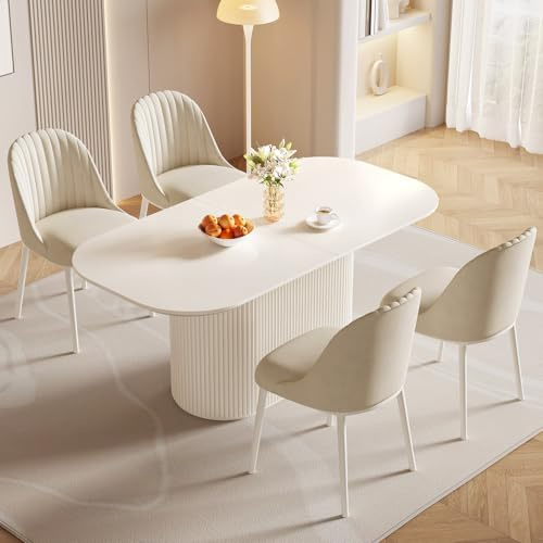Modernes Esstisch Set mit 4 Stühlen, Weiß Essgruppe im Skandinavischen Design, Platzsparend und Pflegeleicht, Esszimmertisch für Küche & Wohnzimmer, Stabil & Stilvoll (1 Esstisch 4 Stühle, 177.8 cm)