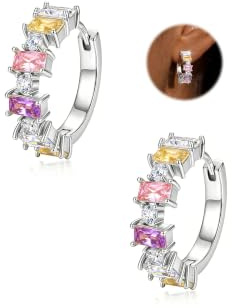 CASSIECA Ohrringe mit Silber 925 Stecker AAAAA+ Zirkonia Creolen für Damen | Hypoallergene Ohrringe Creolen Silber 925 Stecker Wasserfest Statement Ohrringe Bunt Weißer Zirkonia Schmuck Damen