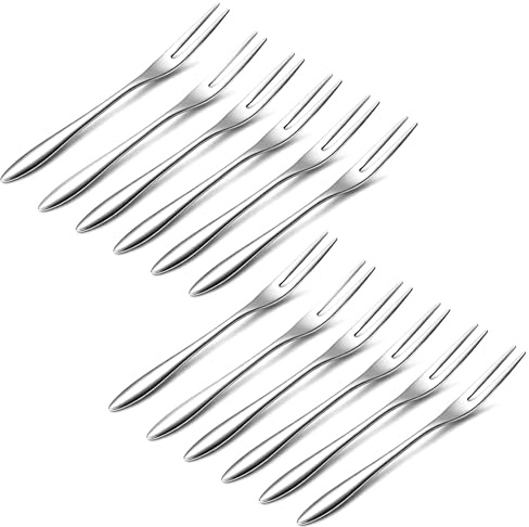 12 tenedores de acero inoxidable de cangrejo, tenedores pequeños de postre para ensalada de cóctel, tenedor de aperitivo, tenedor de ostras, vajilla portátil de acero inoxidable para degustar cangrejo
