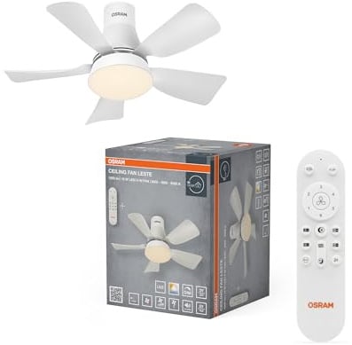 Osram LED-Deckenventilator Leste, Weiss, 21 W, 1.200 lm, 3000/4000/6500 K, 445 mm, 110 ° Abstrahlwinkel, 20.000 h Lebensdauer, IP20, dimmbar, Fernbedienung enthalten