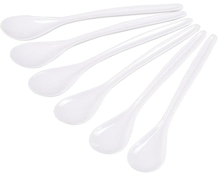 6x EIERLÖFFEL Weiss aus Kunststoff Dessertlöffel Teelöffel Kaffeelöffel Joghurtlöffel Mehrweglöffel Eier Joghurt Löffel 07