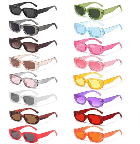 Dexpally 16 Stücke Vintage Sonnenbrillen Set, Rechteckige Bunte Sonnenbrillen Party Sonnenbrille Stylischem Design Party Brille für Damen und Herren, für Urlaub, Hochzeit, Fotoshooting