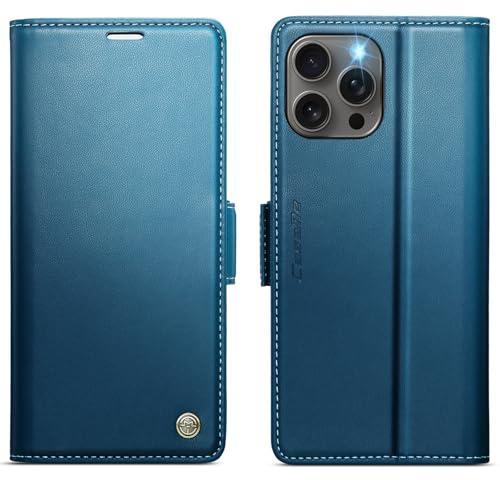 KZB Wallet Case for iPhone 15 Pro Max, Magnetic Flip, RFID Blocking, Blue | 3 Card Holders, Kickstand, Shockproof, Premium PU Leather, Magnetic Closure, Phone Cover for iPhone 15 Pro Max (6.7'')