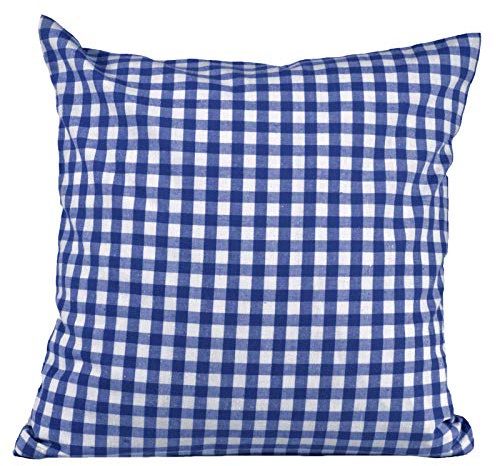 Hans-Textil-Shop Kissenbezug Karo 1x1 cm Hotelverschluss - Kariert, Landhaus, Kissen, Kissenhülle, Dekokissen, Sofakissen, Couchkissen, Kopfkissen (Blau, 40 x 40 cm)