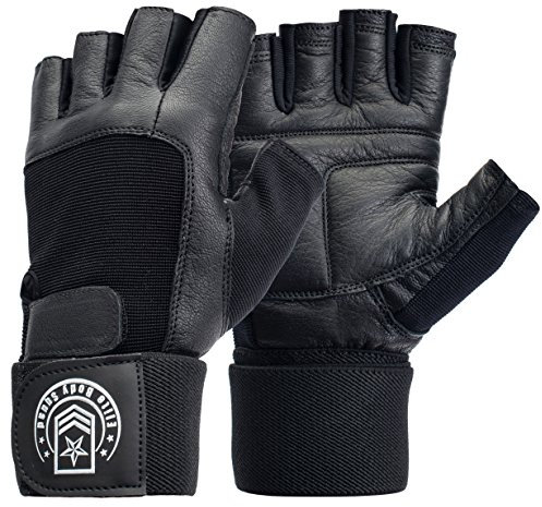 Weight Lifting Gloves - Soft Leather Gym Gloves With Wrist Support + Double Stitched Fingers And Palm - Breatheable Mesh Lycra On Back + Easy Open Finger Tab Size Adjuster, Size L