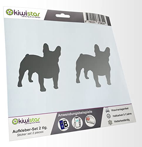 hauptsachebeklebt - 2X Kennzeichenaufkleber -Französische Bulldogge Hund Aufkleber für Auto, Laptop, Fahrrad, LKW, Motorrad Mehrfarbig JDM Decal Racing