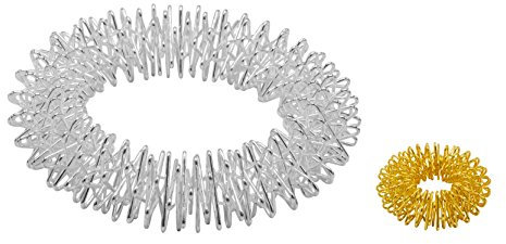 Power-Ring-Set - Armband (Silber) + Ring (Gold klein) / Akupressurring/Massagering/Massagearmband/Armmassagering Silber