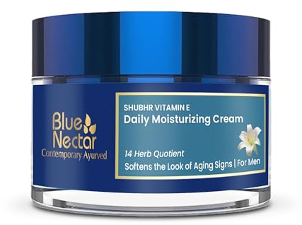 Blue Nectar Vitamin E Face Moisturizer Cream for Men | Daily Use | Helps Improve the Appearance of Aging Skin with Almond Oil | Plant-Based Anti Aging Wrinkle Cream for Men (14 Herbs, 50g)