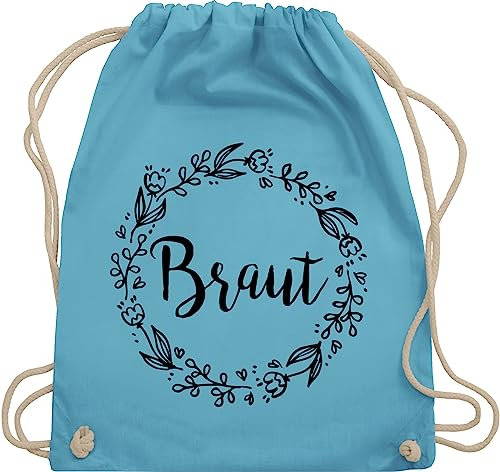 Turnbeutel Rucksack - JGA Junggesellenabschied Frauen - Braut Blumenkranz schwarz - Unisize - Hellblau - utensilien junggesellinnenabschied brauttaschen team bride bräute juterucksack brauttasche