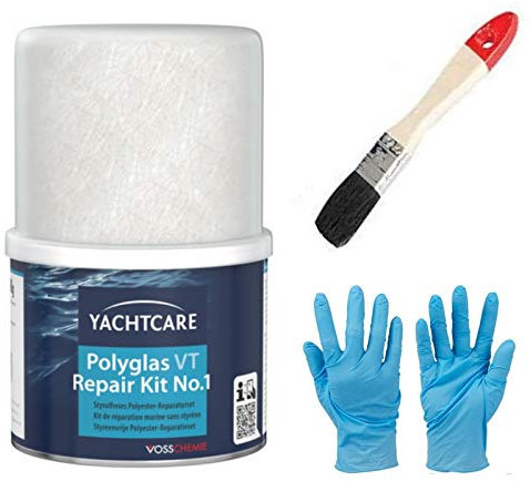 Polyglas VT Reparatur Box mit Glasfasermatte, Harz mit Härter, Pinsel von E-com24 zum Auftragen (800 g)