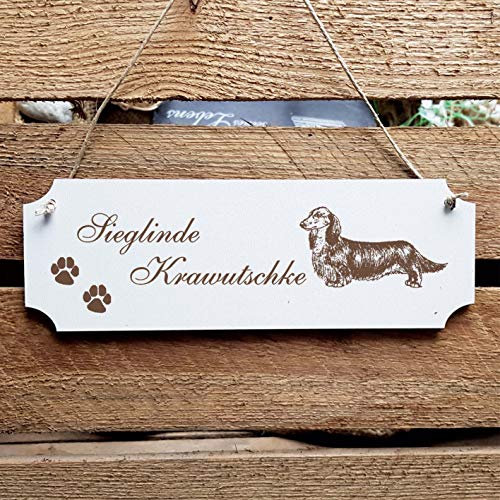 Schild Hund « Dackel Langhaar » Türschild mit persönlicher Wunschgravur und Motiv - Größe ca. 20 x 6,7 x 0,5 cm - Shabby Dekoration Namensschild Name - Hunde Langhaardackel