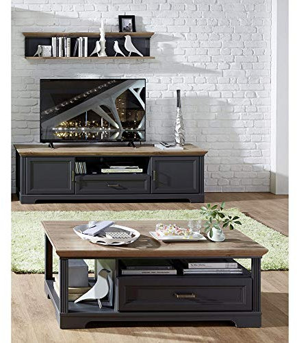 Lomadox 3-TLG. Landhaus Wohnwand im Dekor Graphit und Artisan Eiche Nb. mit Couchtisch