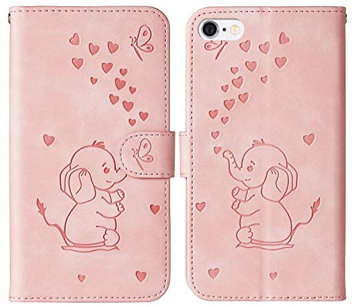 Tiyoo Mobile Phone Case for iPhone 6 Plus/6S Plus Sculpture Leather Cute Baby Elephant Cartoon Wallet Protective Case Magnetic Case (Pink)