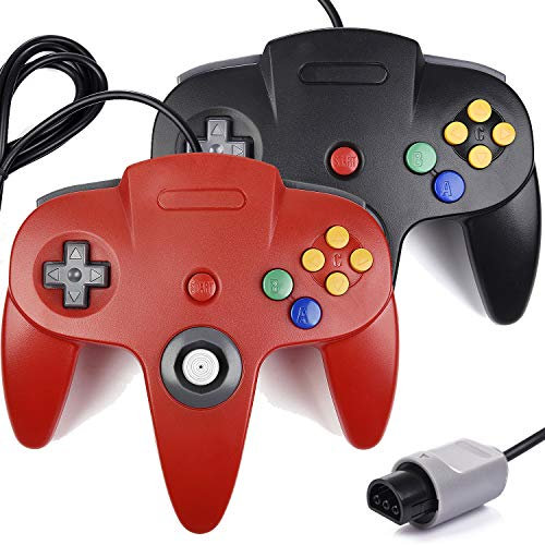 miadore 2X N64-Controller, klassischer kabelgebundener Gamecontroller für die Nintendo N64-Konsole (Schwarz + Rot)