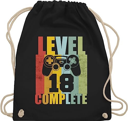 Turnbeutel Rucksack - 18. Geburtstag - Level Eighteen complete Vintage - Unisize - Schwarz - zum 18 18th sportbeutel geschenke volljährig volljährigkeit stoffbeutel junge geschenk 18ten birthday