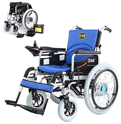 RURUANNA Portable Foldable Electric Wheelchair For Adults,Premium All Terrain Wheelchair With 500W Dual Motor,28.8 Big Rear Wheel,360° Joystick, Weight Capacity 100Kg,Manual Electric Switch,Blue