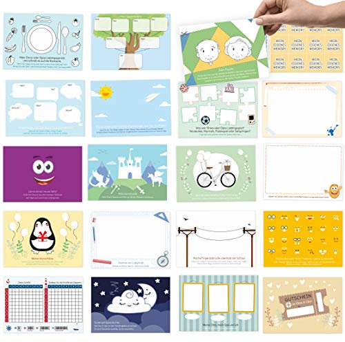 20x Postkarten zum Ausmalen & Gestalten: Grußkarten Set für Kinder - Grüße an Oma, Opa von den Enkel in der Ferne senden - kreativ in Kontakt bleiben.